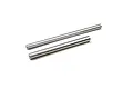 Two silver metal cylindrical shafts of different lengths resting on a white background.