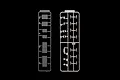 Two plastic model kit sprues for a 1/32 scale truck accessory set, featuring various small parts on a black background.