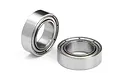 Two HPI Racing metal shielded ball bearings shown against a white background.