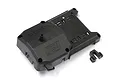 A black plastic Kyosho radio tray component with a small separate bracket piece on a white background.
