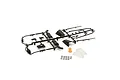 Kyosho RC body accessory parts set including a black plastic parts tree, small metal washers, and translucent plastic components on a white background.