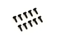 A set of ten black metal binder head screws with coarse threads arranged in two rows of five on a white background.