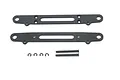 Kyosho EF205 suspension arm set including two black flat suspension arms, two metal pins, and four E-clips on a white background.