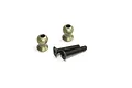 Two brass-coloured pivot balls and two black flat-head screws on a white background.