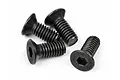 Four black metal countersunk hex head screws arranged on a white background.