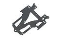 A black Kyosho radio plate for an RC car, featuring a flat, cut-out design with multiple mounting holes.