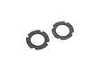 Two circular dark grey slipper clutch plates with small notches on the outer edge, isolated on a white background.