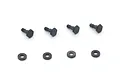 Four black metal king pins and four matching black washers arranged in two rows on a white background.