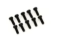 A set of ten black metal binder head screws arranged in two rows on a white background.