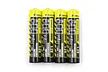 Four Yeah Racing 800mAh 1.2V AAA NiMH rechargeable batteries standing upright against a white background.