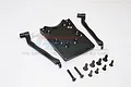 GPM Racing black aluminium rear skid plate set with mounting arms and screws on a white background.