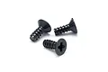 Three black metal countersunk screws with coarse threads arranged on a white background.