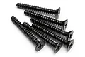 Six black HPI Racing 4x30mm coarse thread countersunk head screws arranged in a cluster on a white background.
