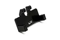 A black aluminium servo mount by Yeah Racing, featuring a U-shaped cutout and the YR logo, isolated on a white background.