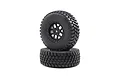 Two Losi 2.2/3.0 inch Alpine off-road tyres pre-mounted on black multi-spoke wheels, stacked vertically against a white background.