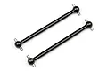 Two black metal RC drive shafts with ball joints and cross pins at each end, shown against a white background.