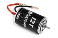 HPI Racing Saturn 12T brushed RC motor with black casing and red and black wires with bullet connectors.