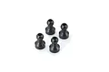Four black metal shock pivot balls for RC cars arranged on a white background.