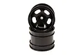 Two black RC car rims stacked vertically against a white background.