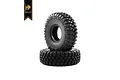 Two black rubber RC crawler tyres stacked on a white background with the Hobby Plus logo in the top left corner.