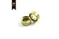 Two cylindrical brass wheel weights for RC vehicles, shown against a white background with a Hobby Plus logo in the corner.