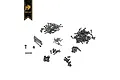A collection of various black metal screws and small hardware components for the Hobby Plus CR-24 RC crawler, arranged on a white background.