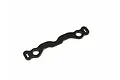 A black anodized aluminium steering plate for Kyosho RC cars, featuring a wavy design with two large circular holes and two smaller slotted holes.