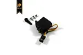 Hobby Plus CR-18 micro servo with black plastic casing, wiring harness, servo horn, and three mounting screws on a white background.
