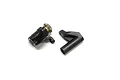 Kyosho servo saver components for 1/8 scale RC buggy, including a black plastic arm with a metal spring and a separate black plastic steering bell crank.
