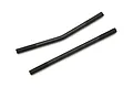 Two black threaded metal servo rods for a Kyosho RC car, one straight and one slightly bent, isolated on a white background.
