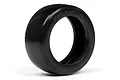 A single black HPI Racing vintage slick RC tyre viewed from a three-quarter angle against a white background.