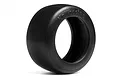 A single black HPI Racing vintage slick RC tyre viewed from a three-quarter angle against a white background.