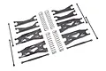Traxxas X-Maxx wide suspension kit including black plastic suspension arms, metal coil springs, and suspension links on a white background.