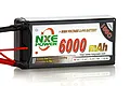 NXE Power 6000mAh 100C High Voltage LiPo battery pack with black casing and red and black power wires.