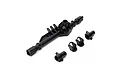 A black plastic Axial AR14B rear differential axle housing and associated mounting components on a white background.