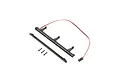 Losi LED roof light bar set including the light housing, a black cover strip, and three mounting screws on a white background.