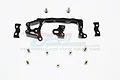 GPM Racing black aluminium servo mount set for RC cars, including main mount, side plates, and various mounting screws on a white background.