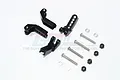 A set of four black aluminium RC shock mounts with included screws, nuts, and washers on a white background.