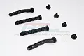 A set of four black aluminium RC magnetic body posts with matching hardware on a white background.
