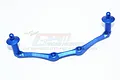 A blue anodized aluminium RC car body post mount by GPM Racing, featuring two vertical posts and a central mounting bar.