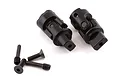 Two black metal driveshaft couplers and four black screws for an Axial RBX10 Ryft RC car.