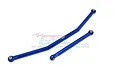 A pair of blue anodized aluminium steering linkage rods for an RC car, featuring metal ball ends on a white background.