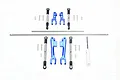 GPM Racing stainless steel sway bar kit with blue aluminium arms, turnbuckles, screws, and a small drill bit on a white background.
