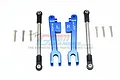 GPM blue aluminium rear sway bar arms and stainless steel turnbuckles for RC cars, displayed on a white background with mounting hardware.