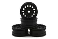 Four black Axial 1.0 inch Method MR307 Hole crawler rims stacked against a white background.
