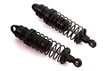 Two black Losi 1/18 Mini-T 2.0 front shock absorbers with coil springs, shown against a white background.