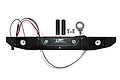 A black aluminium RC rear bumper with integrated LED lights, a tow ring, and mounting hardware on a white background.