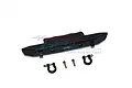 GPM Racing black aluminium front bumper for RC cars with two D-rings and mounting screws on a white background.