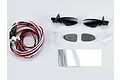Killerbody 1/10 scale RC wing mirror set with LED lights, including mirror housings, lenses, wiring, and reflective stickers.