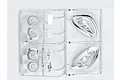 A chrome-plated plastic sprue containing various light bucket components for a 1/7 scale RC car model.